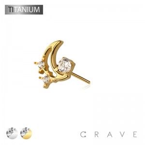 IMPLANT GRADE TITANIUM THREADLESS PUSH IN MOON BEZEL START CZ TOP PART ONLY